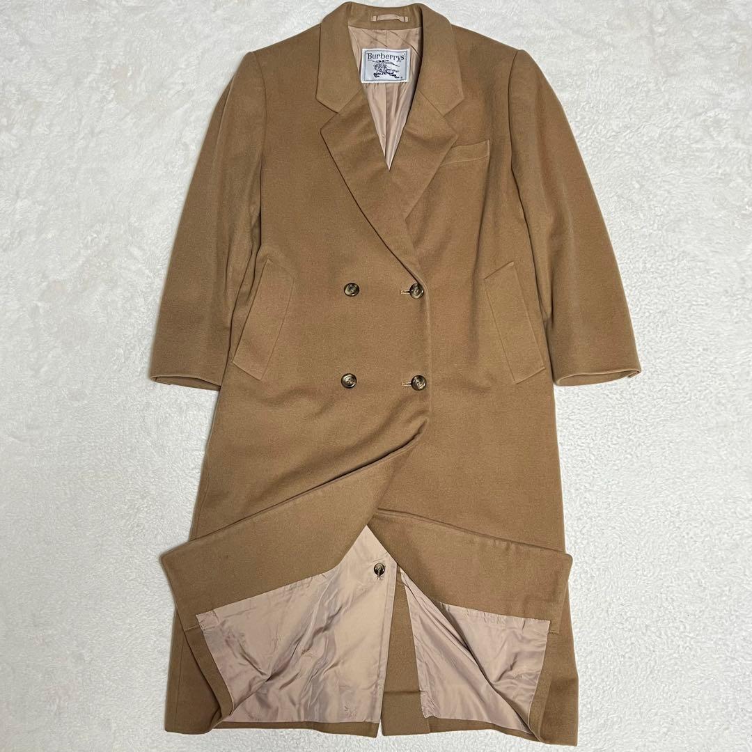 【美品】バーバリー　ロングダブルチェスターコート　カシミヤ50％　ベージュ