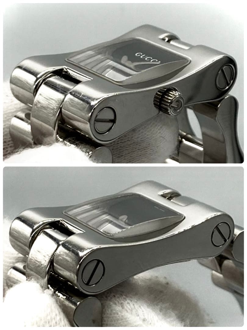 【稼動】 グッチ 腕時計 2305L QZ スクエア 黒文字盤 レディース