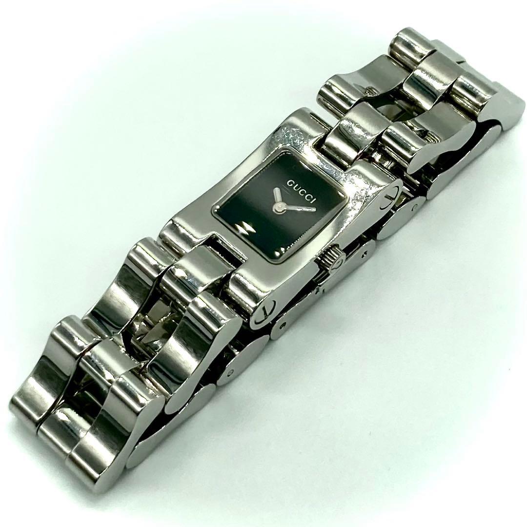 【稼動】 グッチ 腕時計 2305L QZ スクエア 黒文字盤 レディース