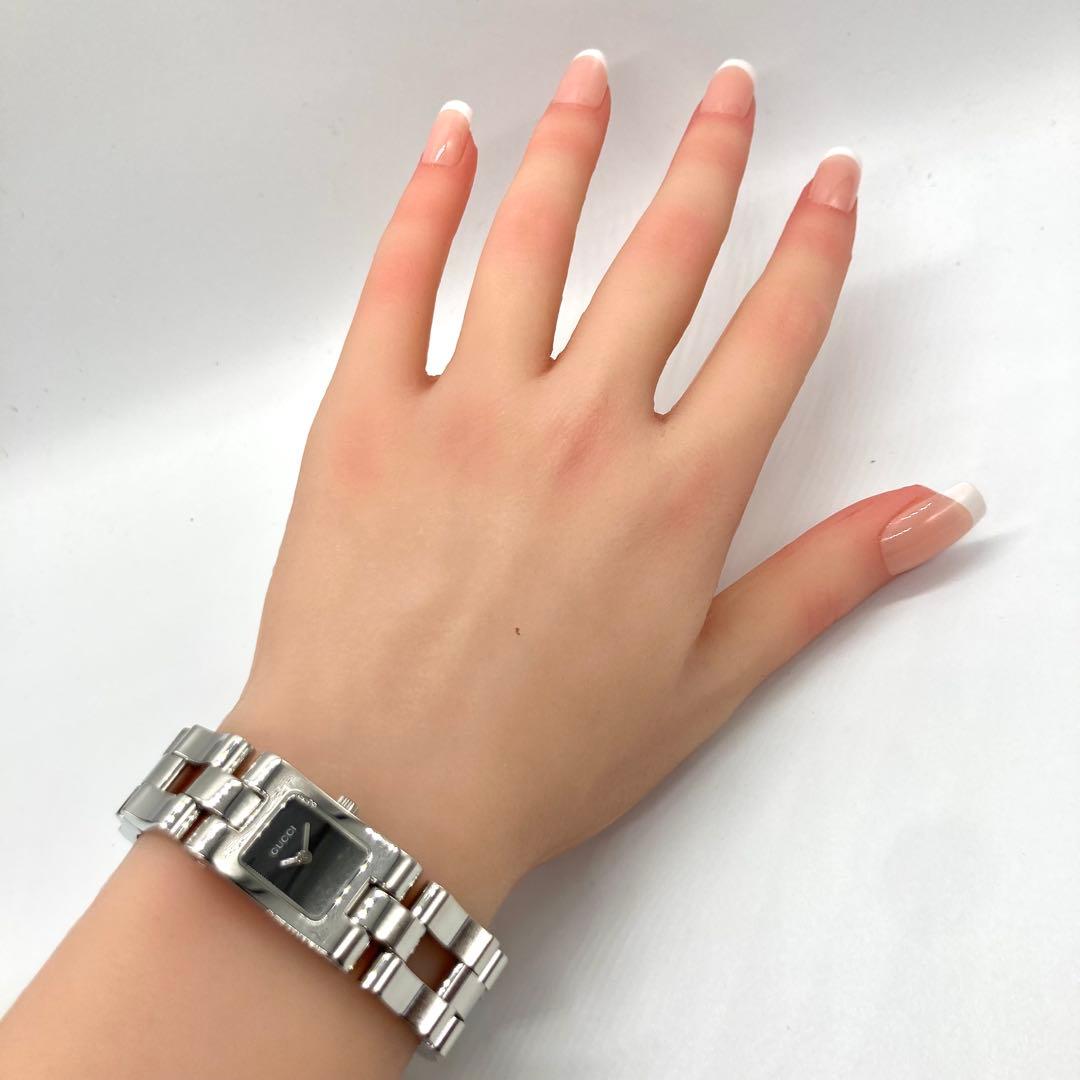 【稼動】 グッチ 腕時計 2305L QZ スクエア 黒文字盤 レディース