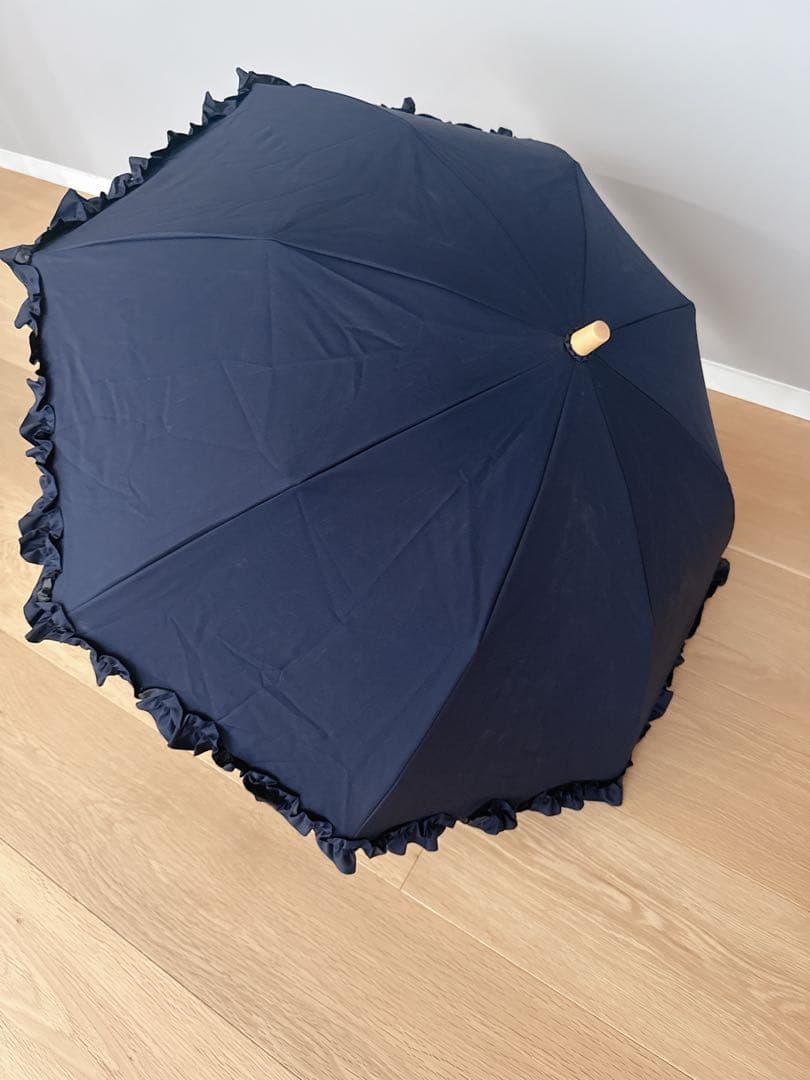 サンバリア100 遮光日傘　2段折りたたみ　フリル　ネイビー