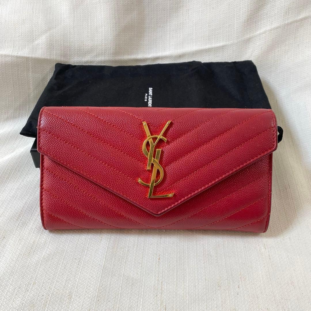 SaintLaurent 長財布 YSL サンローラン キルティング レッド