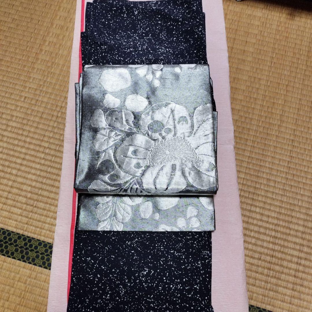 紋入りフォーマルOK◎正絹たたき染めの着物と大脇一心の銀糸の辻ヶ花の袋帯