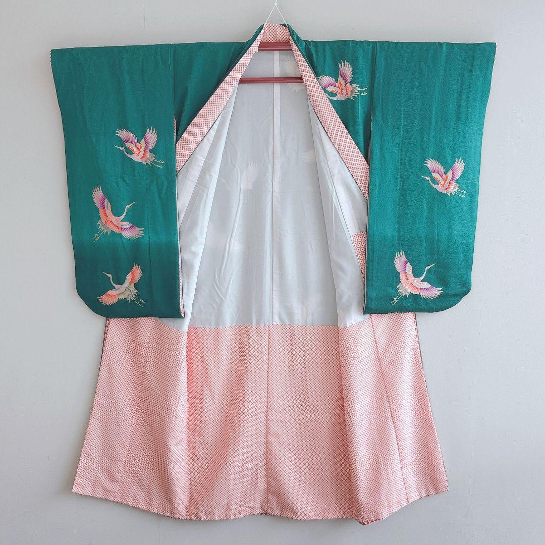 七五三　7歳女の子　フルセット　きもの　緑　比翼仕立　西陣別織　正絹　7288