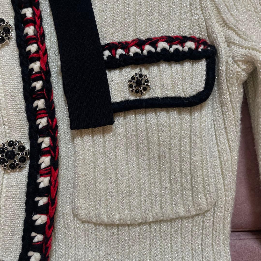 アイボリー リボン付きニットワンピース