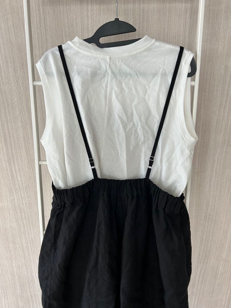 UNIVERSAL TISSU ／リネン100%サロペット／ブラック