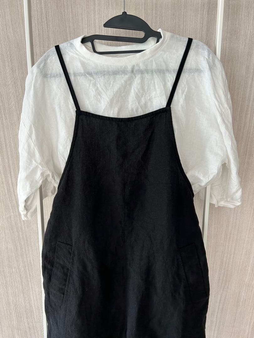 UNIVERSAL TISSU ／リネン100%サロペット／ブラック