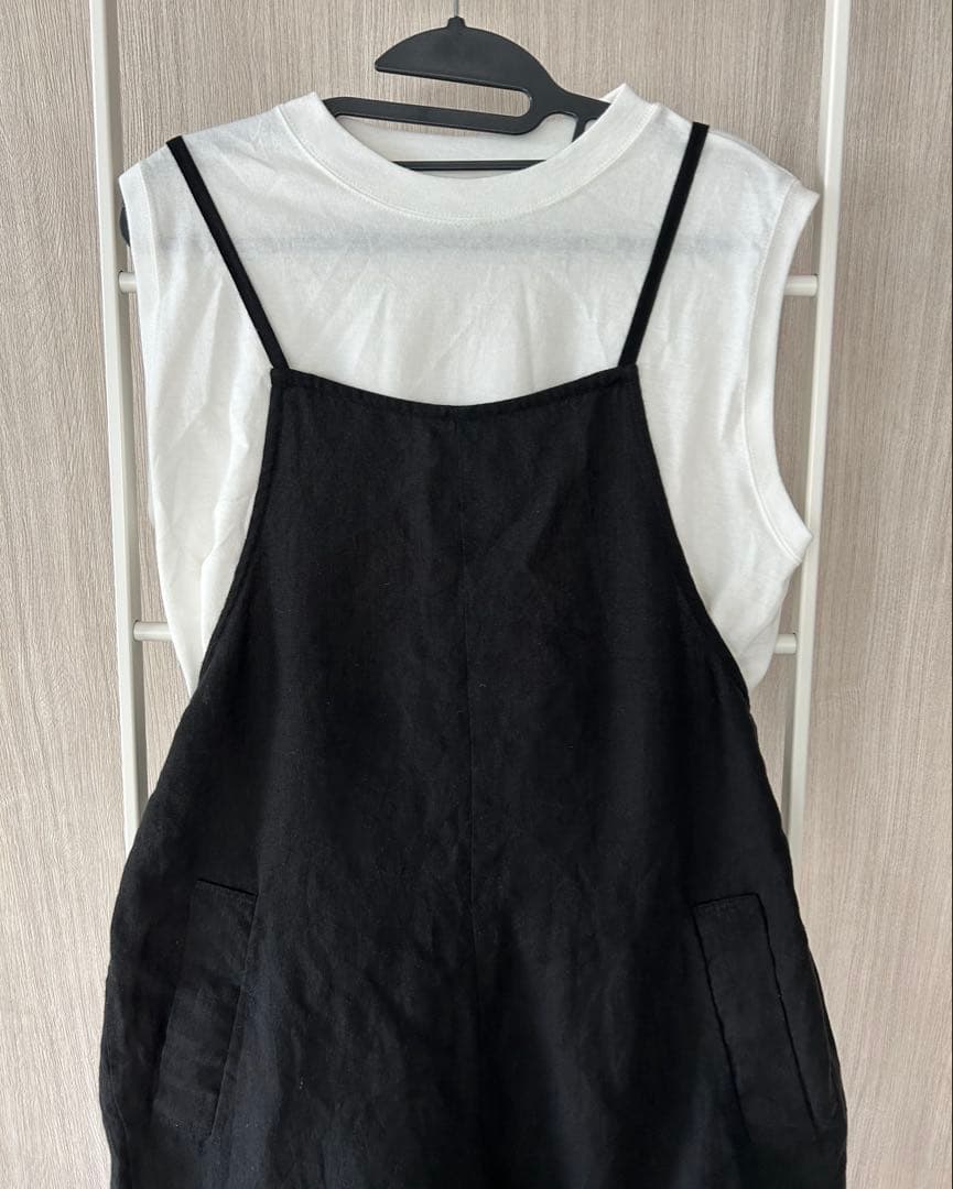 UNIVERSAL TISSU ／リネン100%サロペット／ブラック