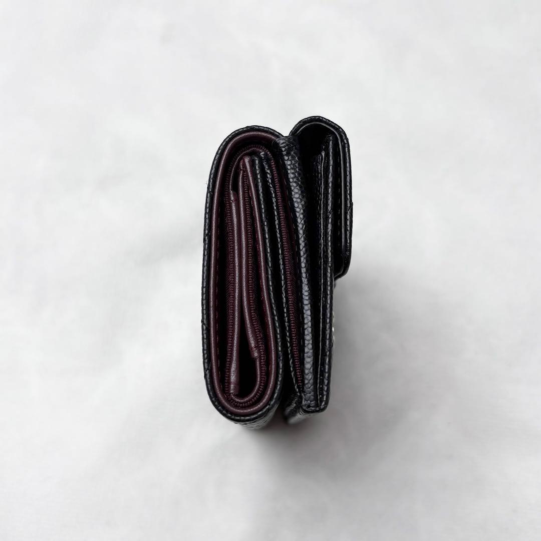 新品未使用 CHANEL 三つ折り財布 キャビアスキン シールカード ココマーク