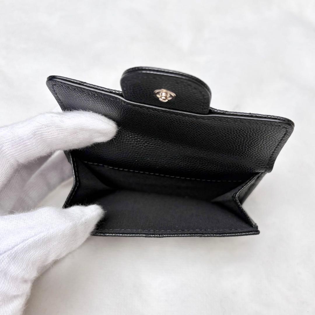 新品未使用 CHANEL 三つ折り財布 キャビアスキン シールカード ココマーク