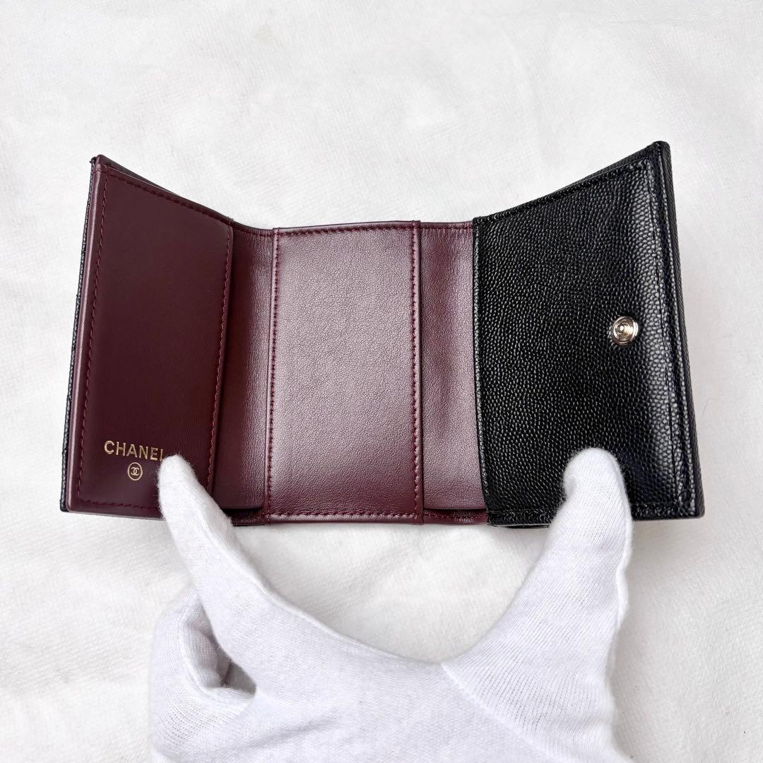 新品未使用 CHANEL 三つ折り財布 キャビアスキン シールカード ココマーク