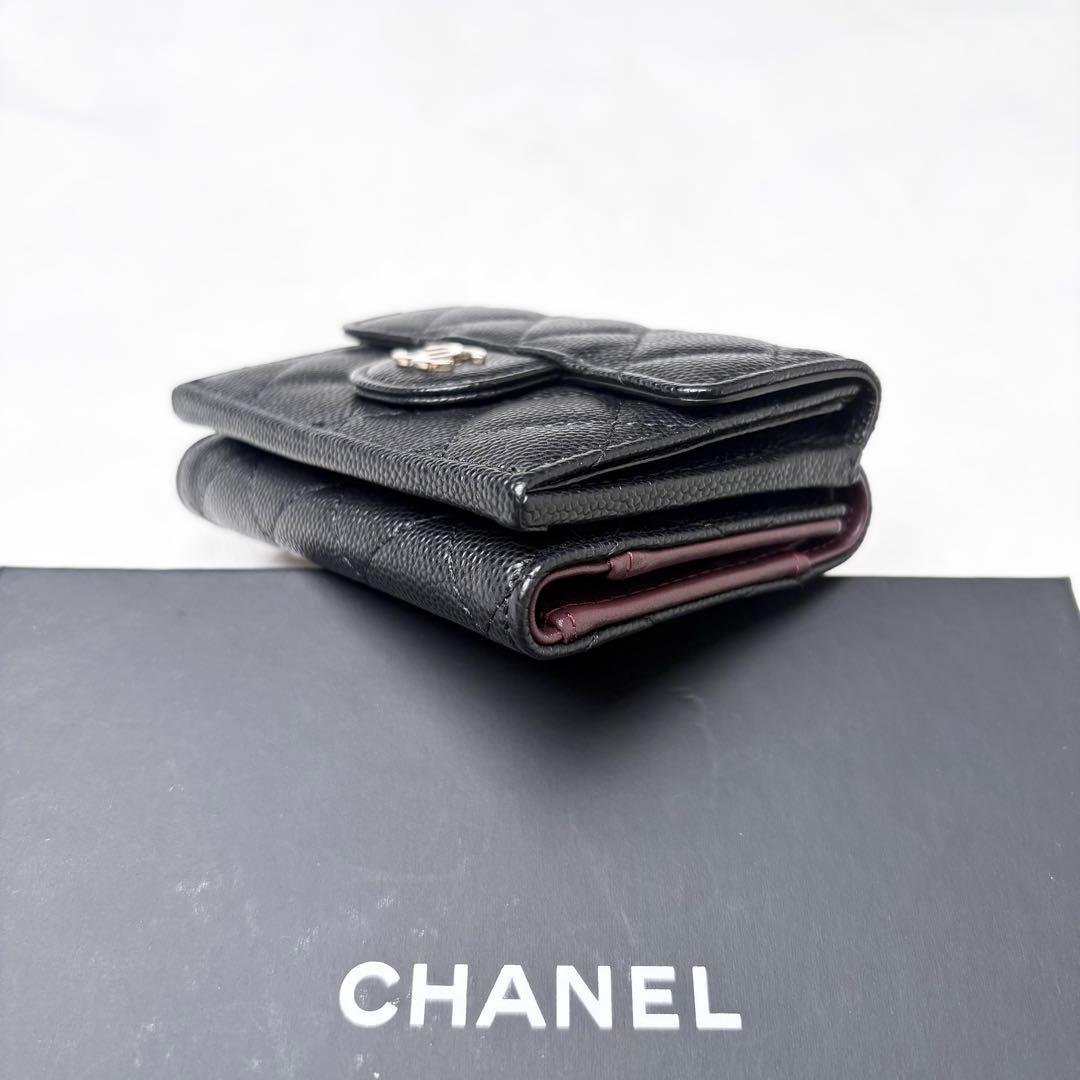 新品未使用 CHANEL 三つ折り財布 キャビアスキン シールカード ココマーク