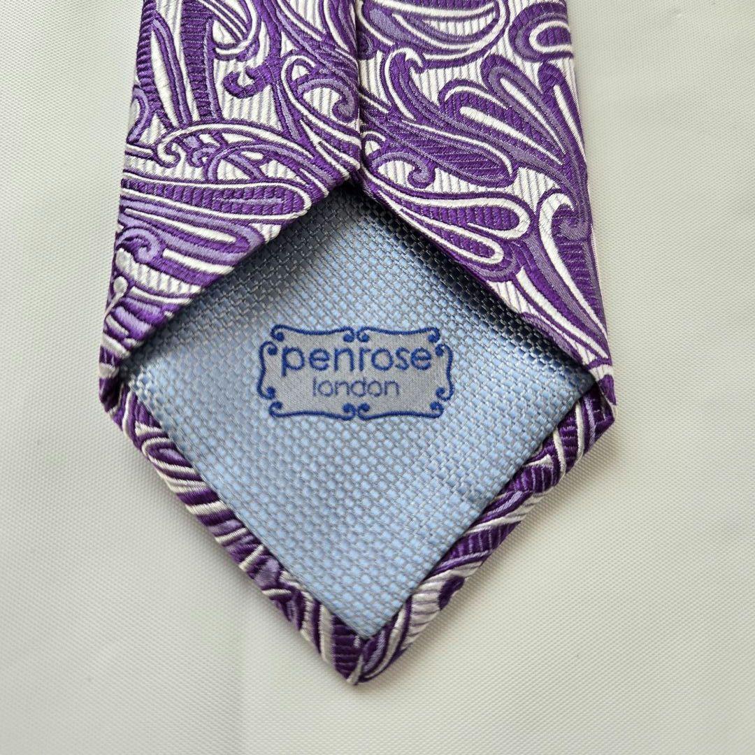 最上級 美品　penrose ハンドメイド パープル　ペイズリー　ネクタイ