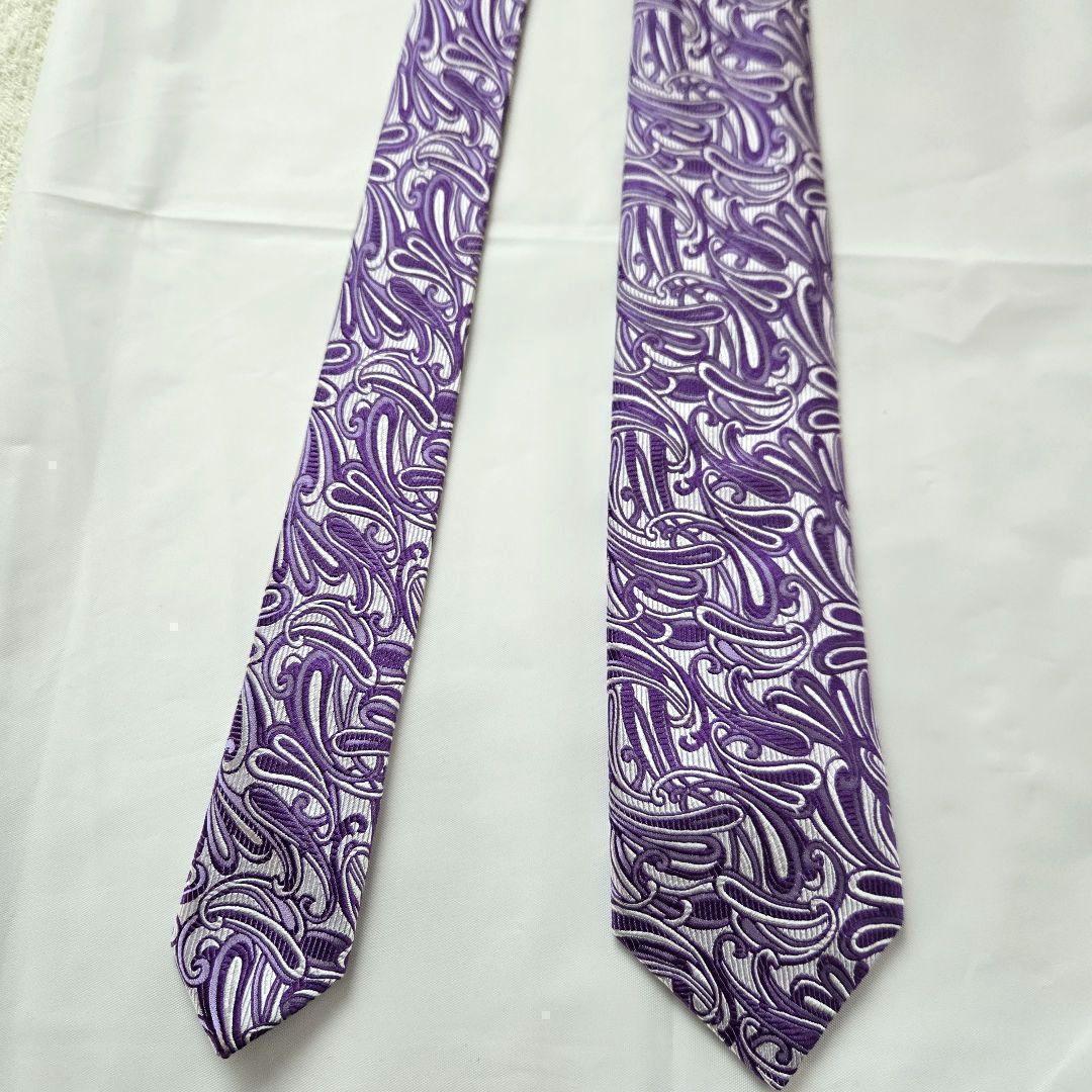 最上級 美品　penrose ハンドメイド パープル　ペイズリー　ネクタイ