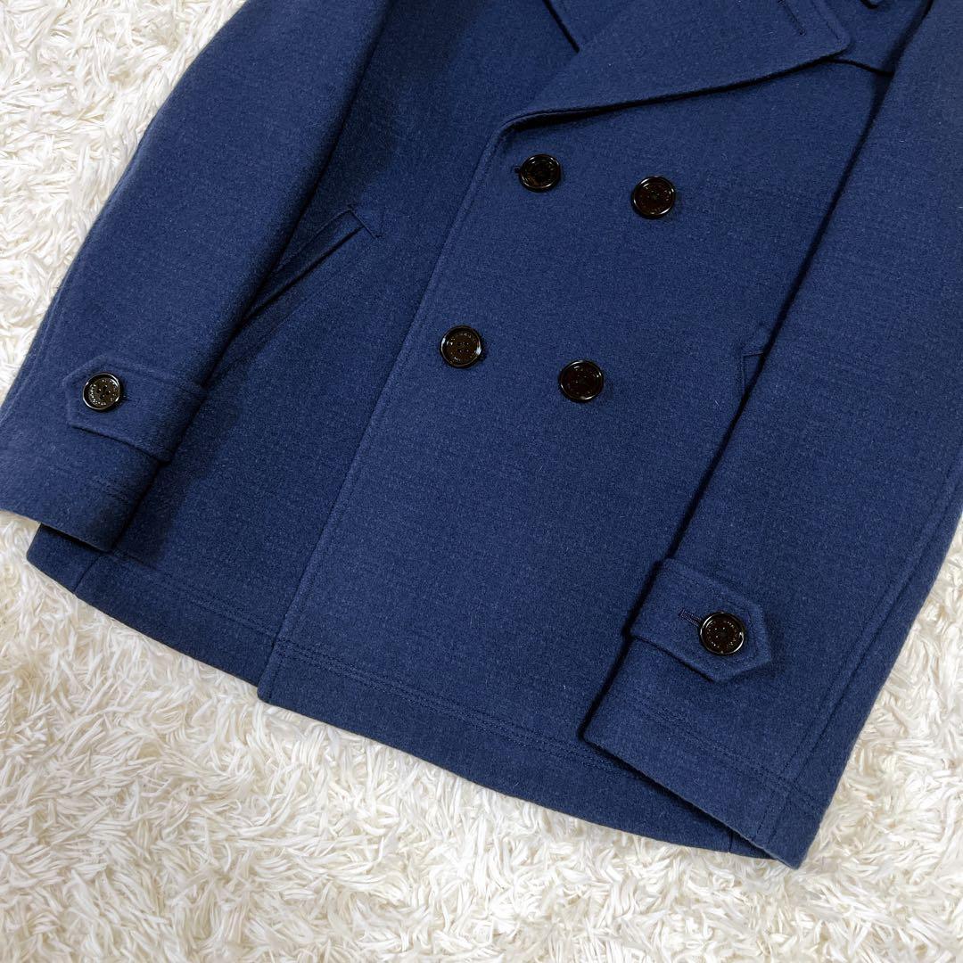 《極美品》バーバリー ブラックレーベル ウール Ｐコート 青 ダブルジャケット