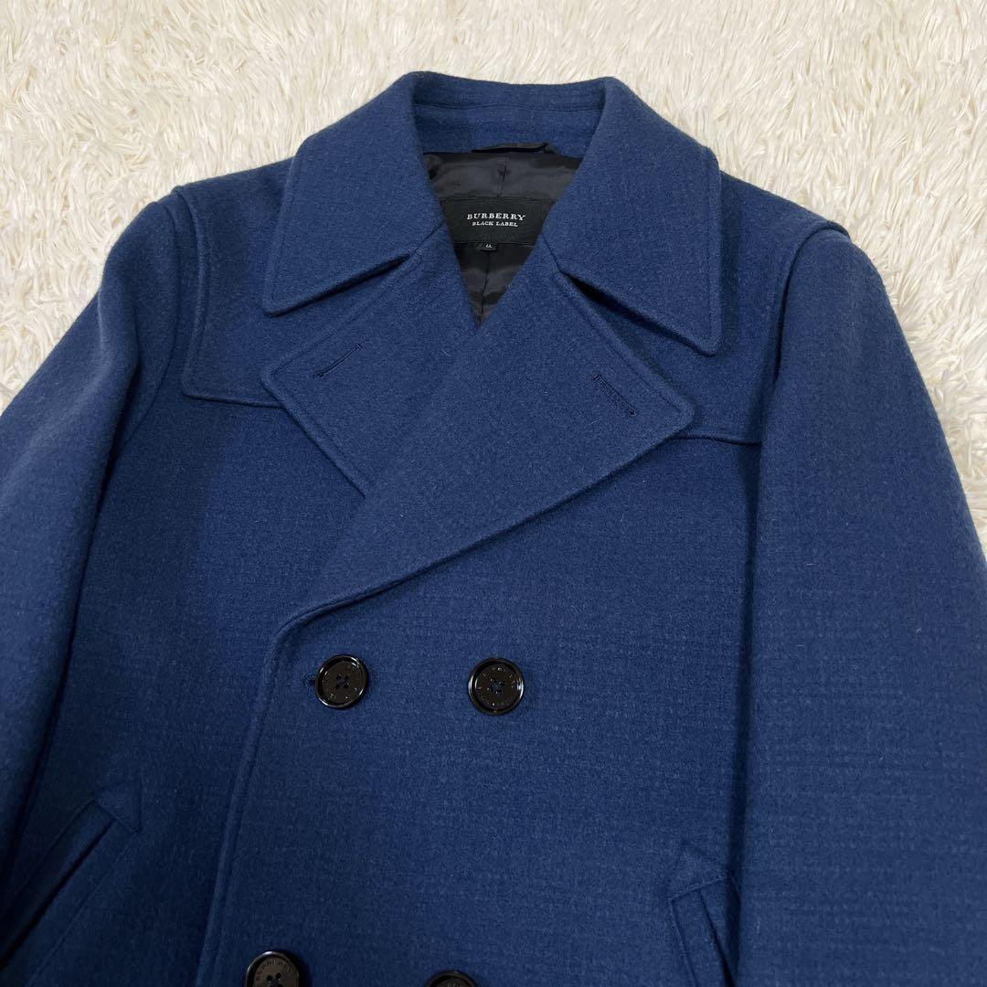 《極美品》バーバリー ブラックレーベル ウール Ｐコート 青 ダブルジャケット