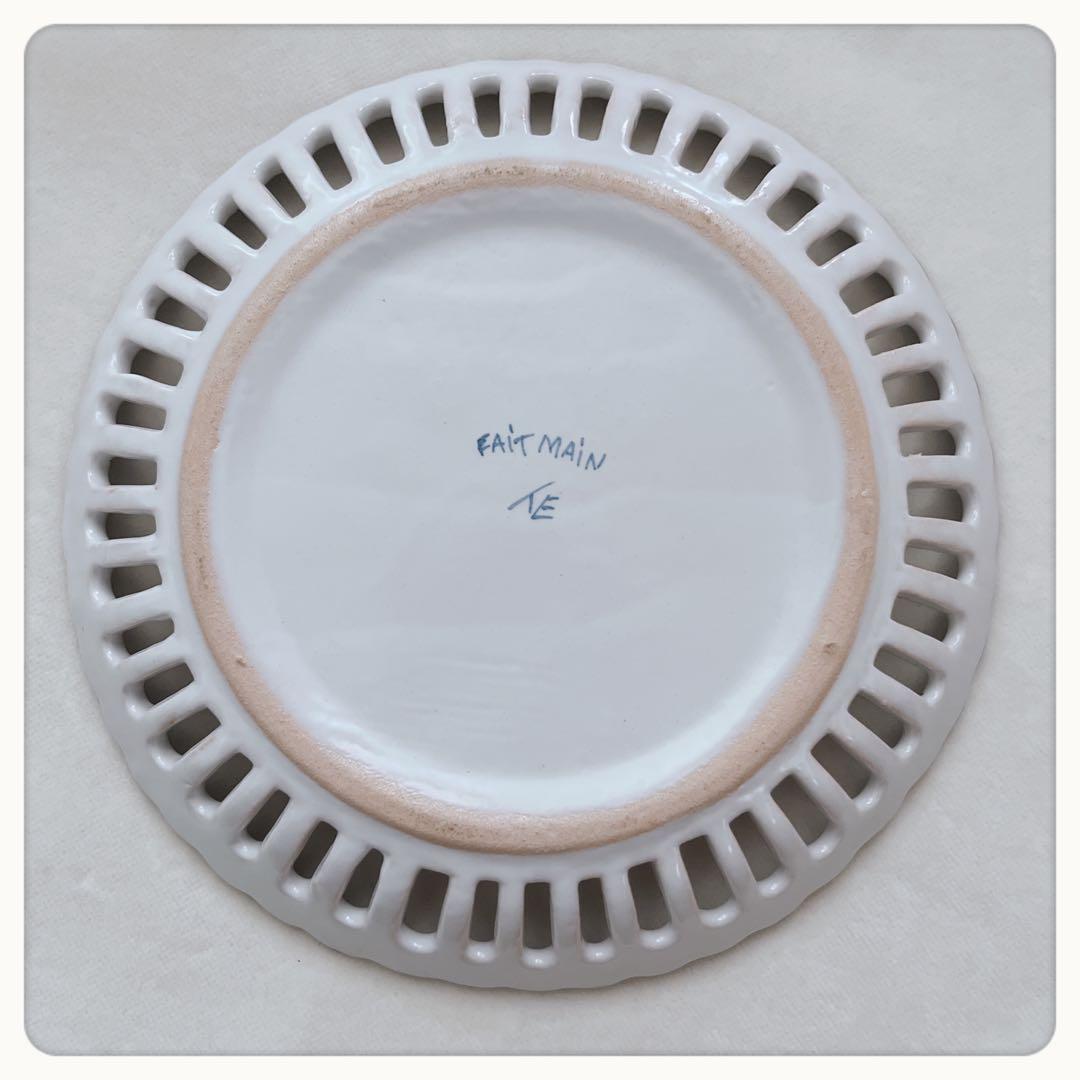 北フランス　ハンドペイント　透かしプレート　ヴィンテージ