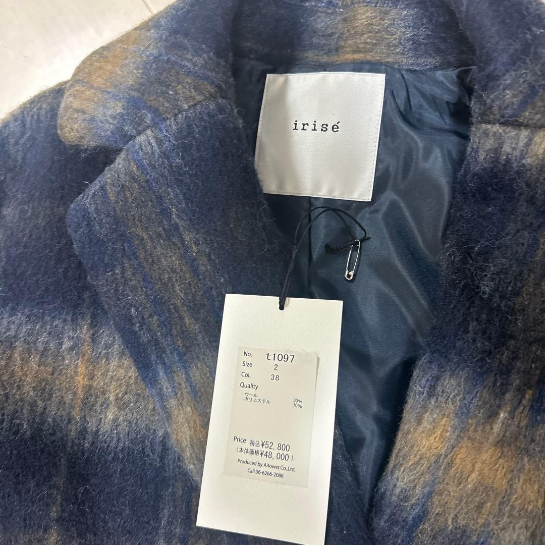 irise ネイビー・ブラウンチェックロングコート