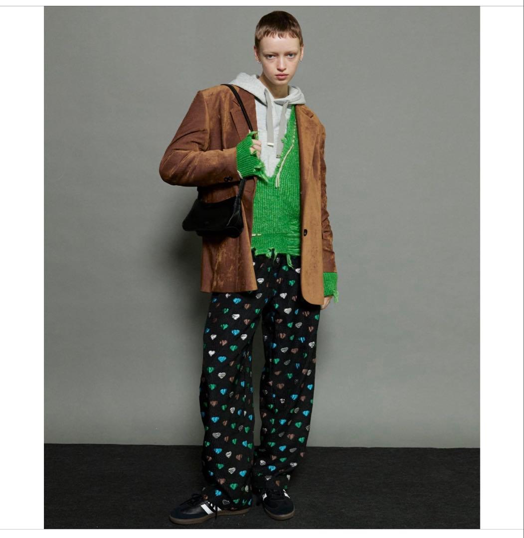 メゾンスペシャルHeart Jacquard Pants ブラック/グリーン