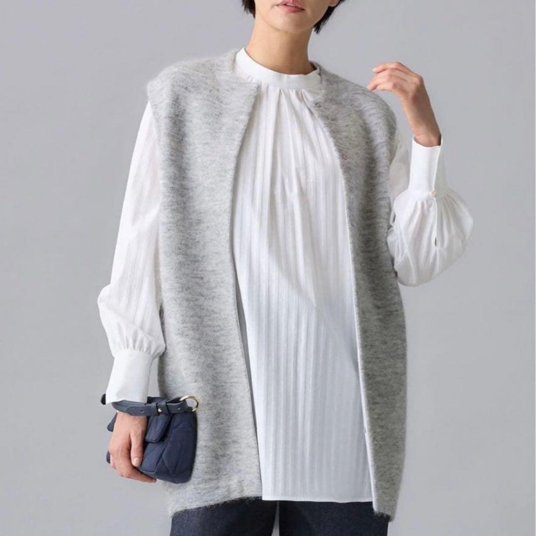 新品タグ付✨　自由区　大きいサイズ44　モヘアニットジレ　ライトグレー　完売品