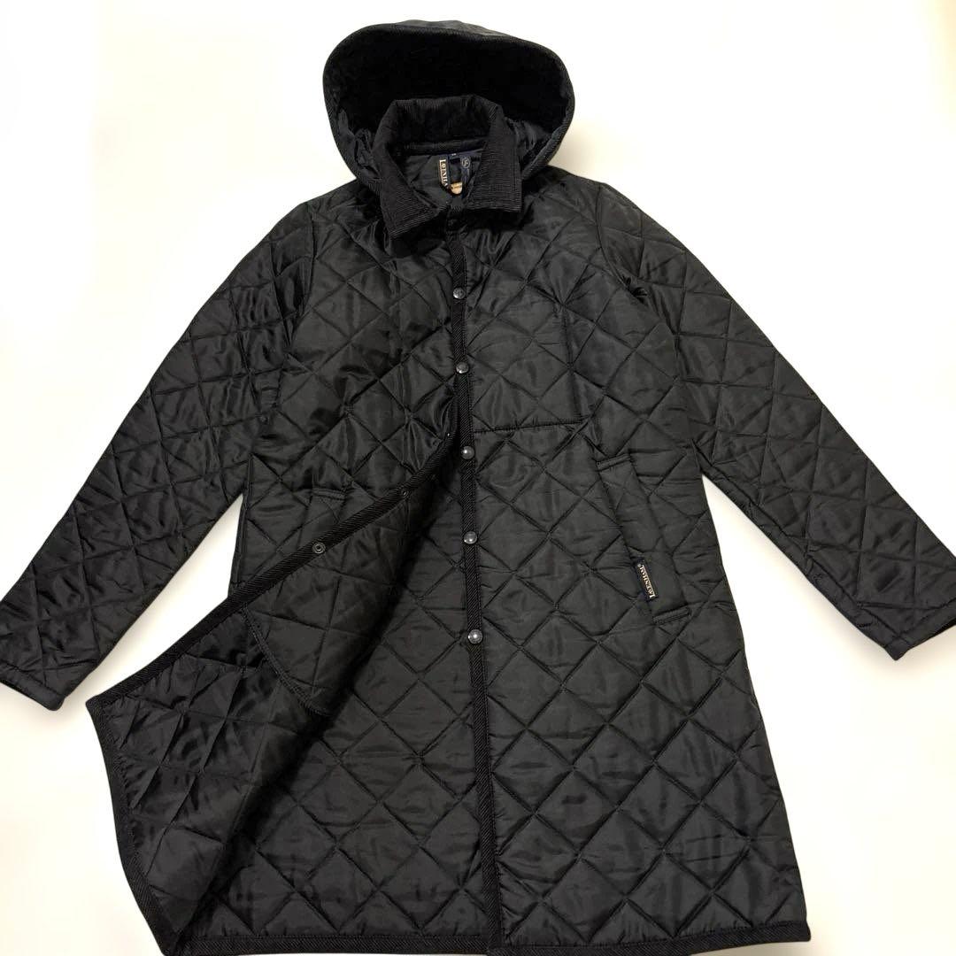 試着のみ✨ラベンハム　キルティング　フーディ　ロングコート　黒　英国製　M38