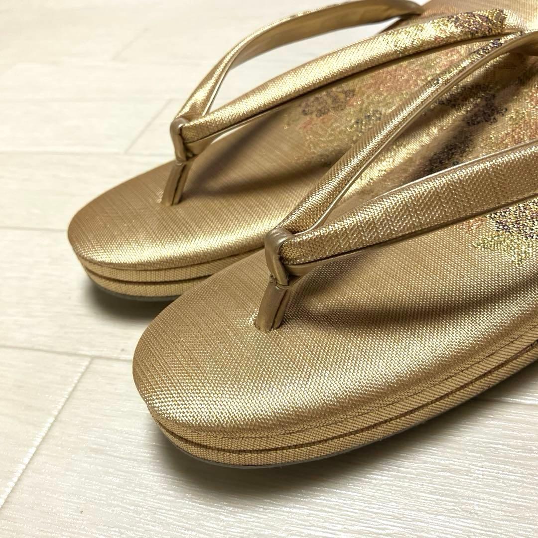 《美品》東京芝山　佐賀錦　草履バッグセット　ゴールド