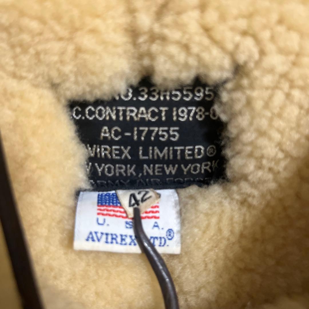 希少 AVIREX B-3 ムートンフライトジャケット 羊革 ブラウン 42