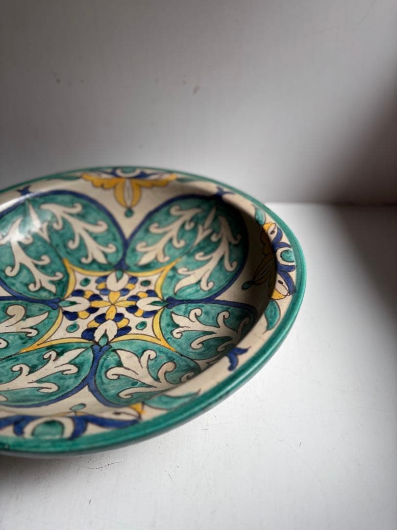 576 骨董 モロッコアンティーク 手描きの美しい大皿 大鉢 飾り皿 希少