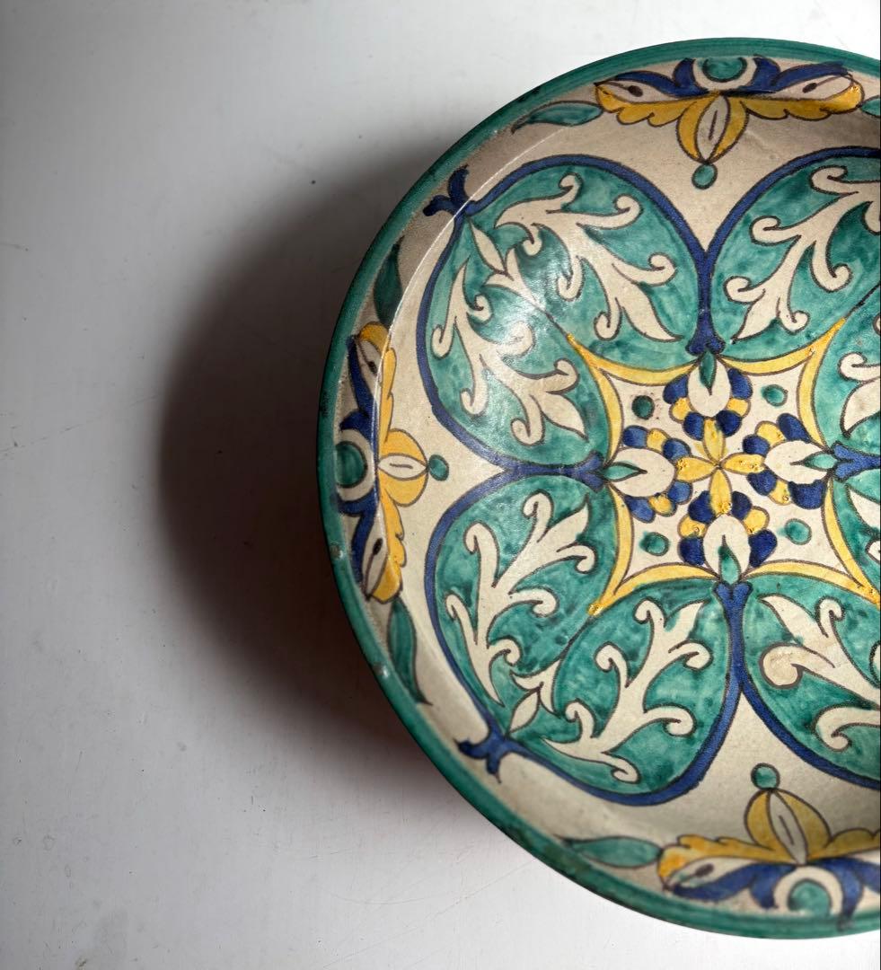 576 骨董 モロッコアンティーク 手描きの美しい大皿 大鉢 飾り皿 希少