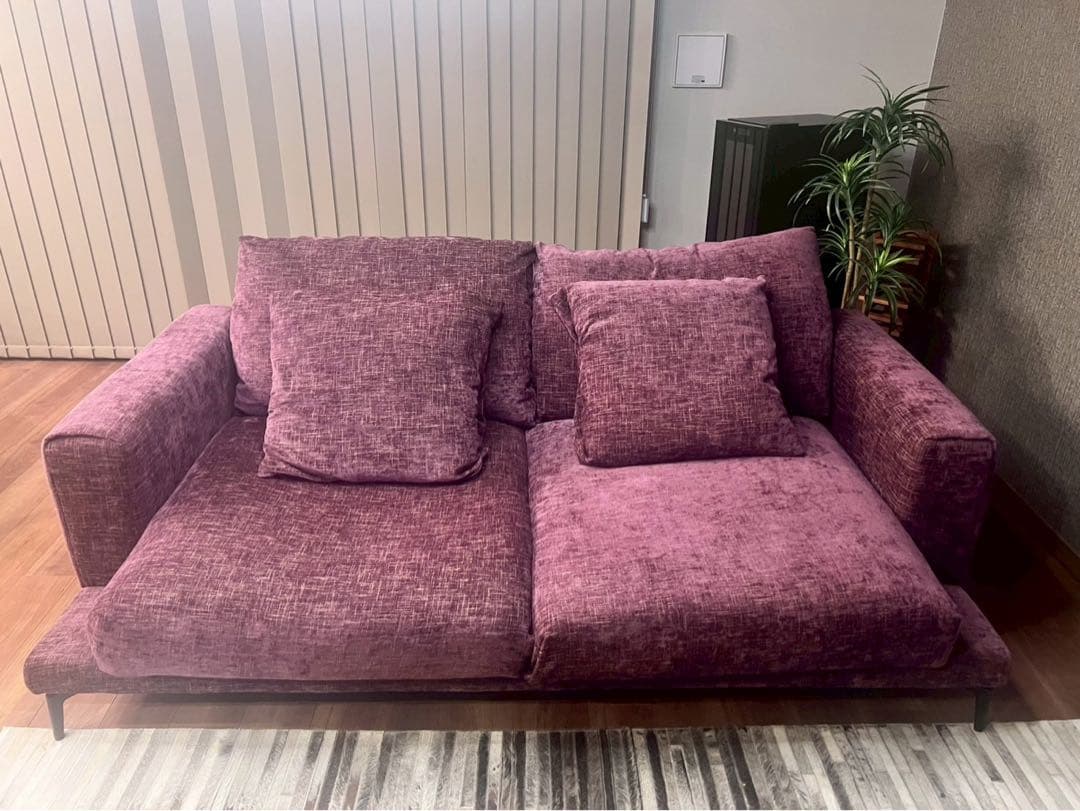 みろたろ　ARMONIA 3人掛けソファ ワインレッド フェザー仕様