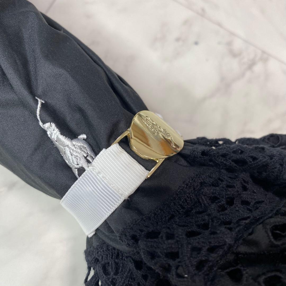 美品✨ポロラルフローレン　黒　折りたたみ傘　日傘　晴雨兼用　フリル　パラソル