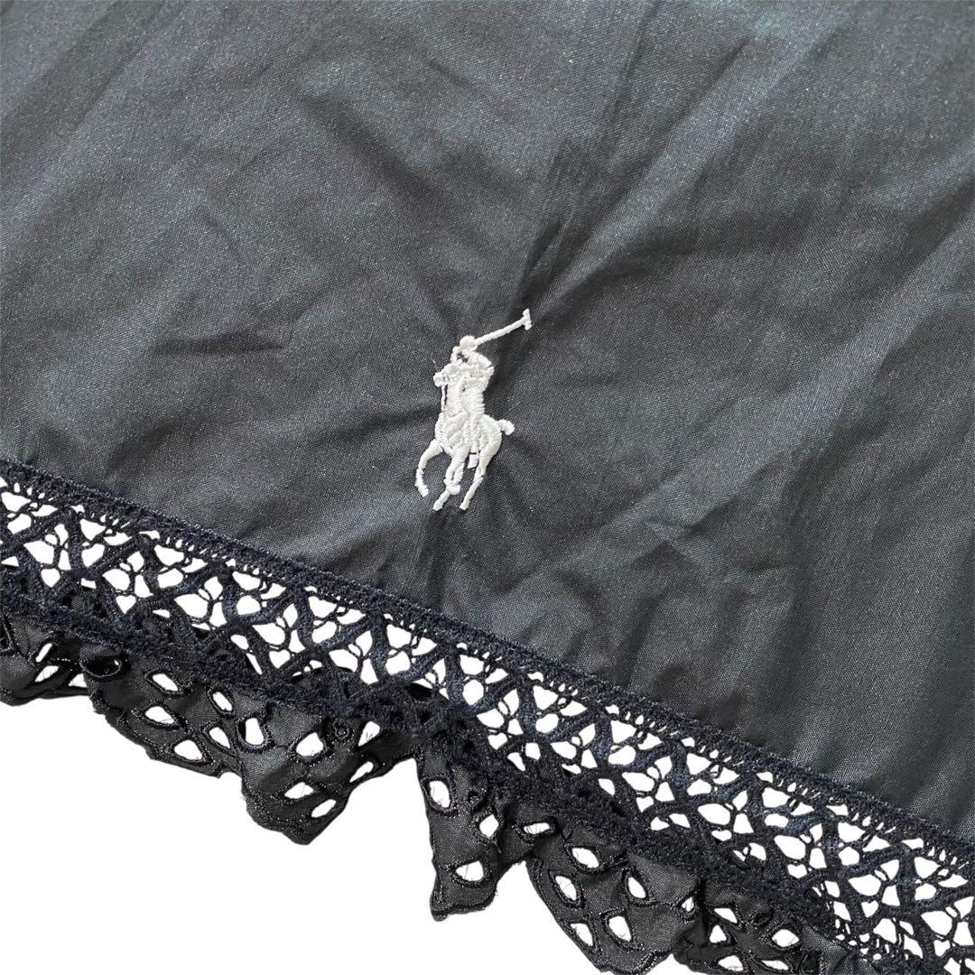 美品✨ポロラルフローレン　黒　折りたたみ傘　日傘　晴雨兼用　フリル　パラソル