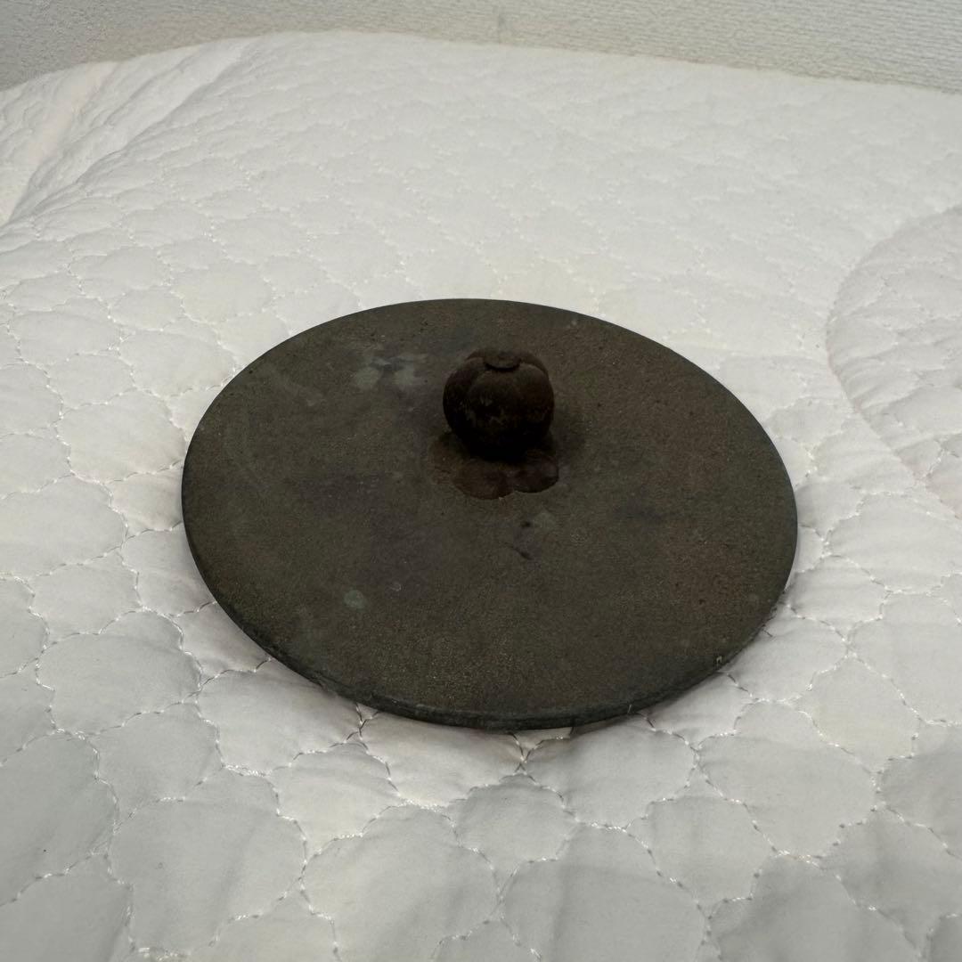 【骨董品】鉄製茶瓶 丸型 取っ手付き 時代物 アンティーク 高さ22cm 刻印