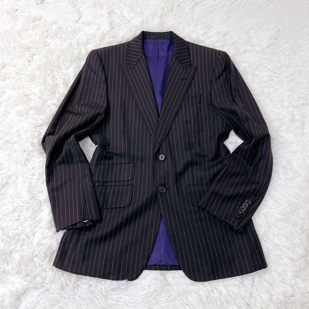 美品 ポールスミス ゼニア生地 スーツ M 黒 ストライプ セットアップ