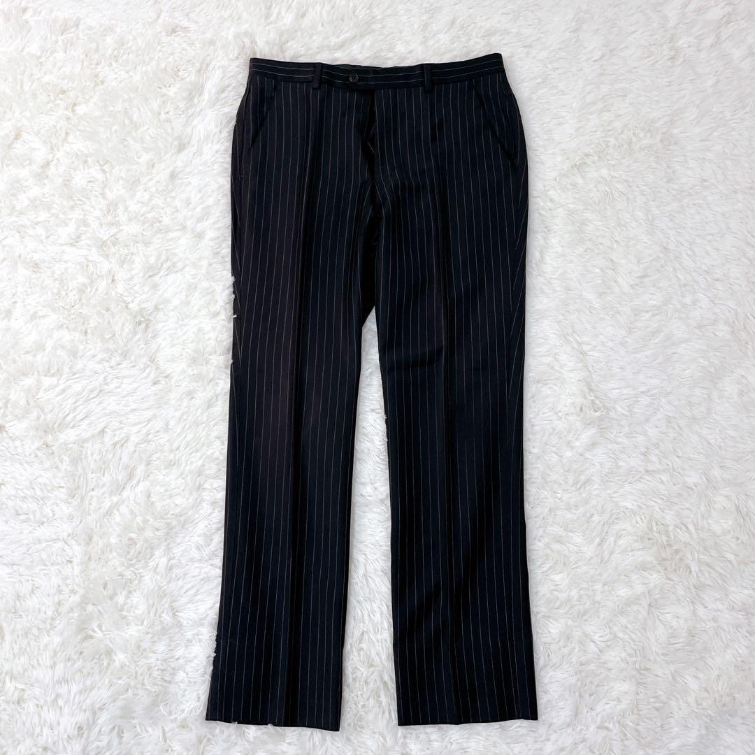 美品 ポールスミス ゼニア生地 スーツ M 黒 ストライプ セットアップ