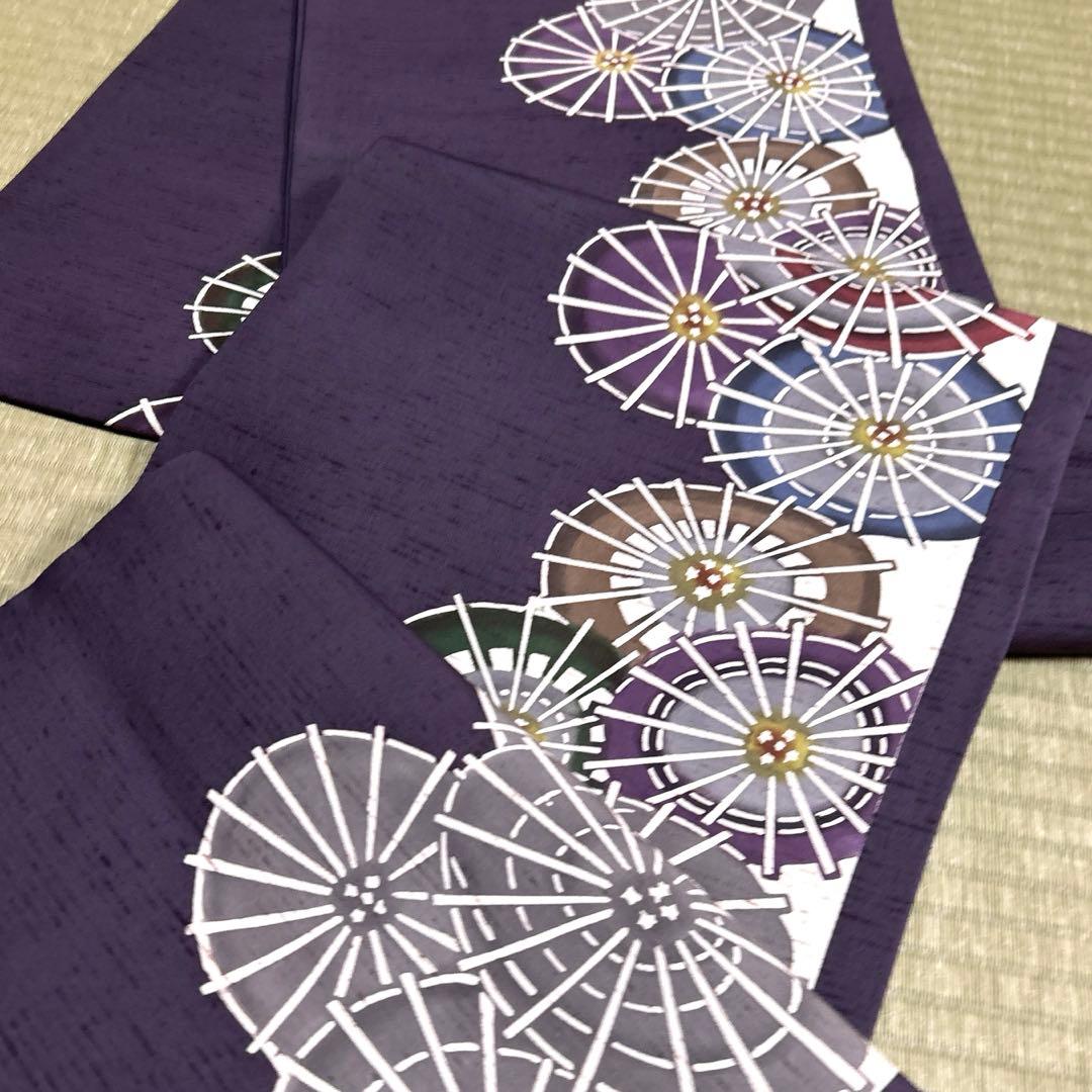 正絹　紬　袋帯《型染め　和傘》