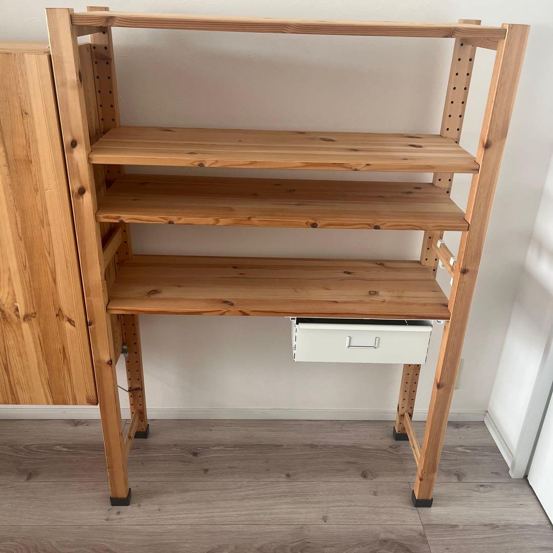 IKEA IVER 木製4段シェルフ 扉付き収納 引き出し付き