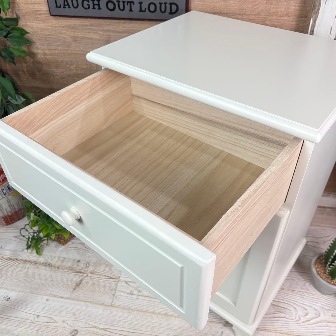 訳あり品【109】フレンチカントリー調ホワイトサイドキャビネット飾り棚収納家具