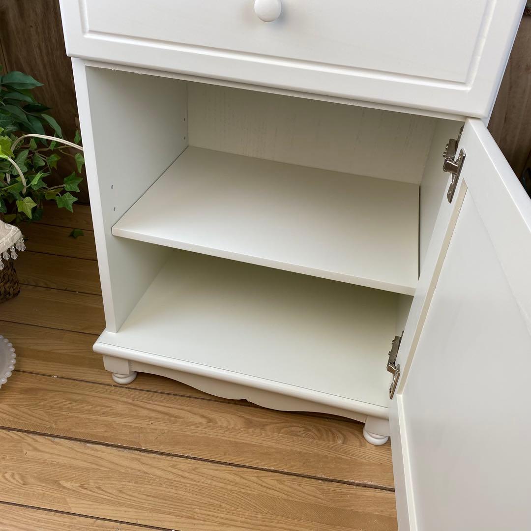 訳あり品【109】フレンチカントリー調ホワイトサイドキャビネット飾り棚収納家具