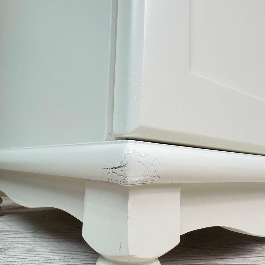 訳あり品【109】フレンチカントリー調ホワイトサイドキャビネット飾り棚収納家具