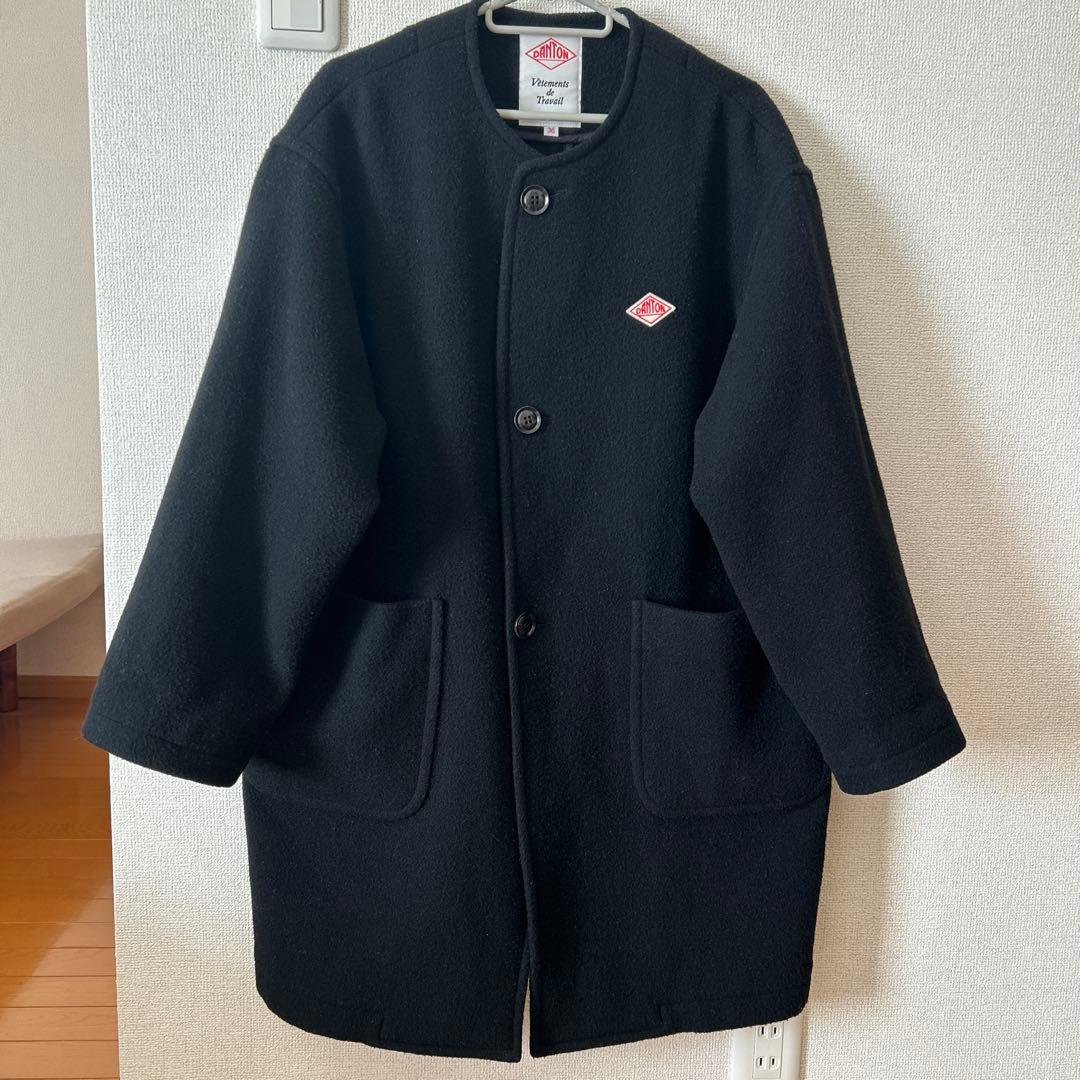 DANTON ダントン　ウールモッサ ノーカラー コート　36 ブラック