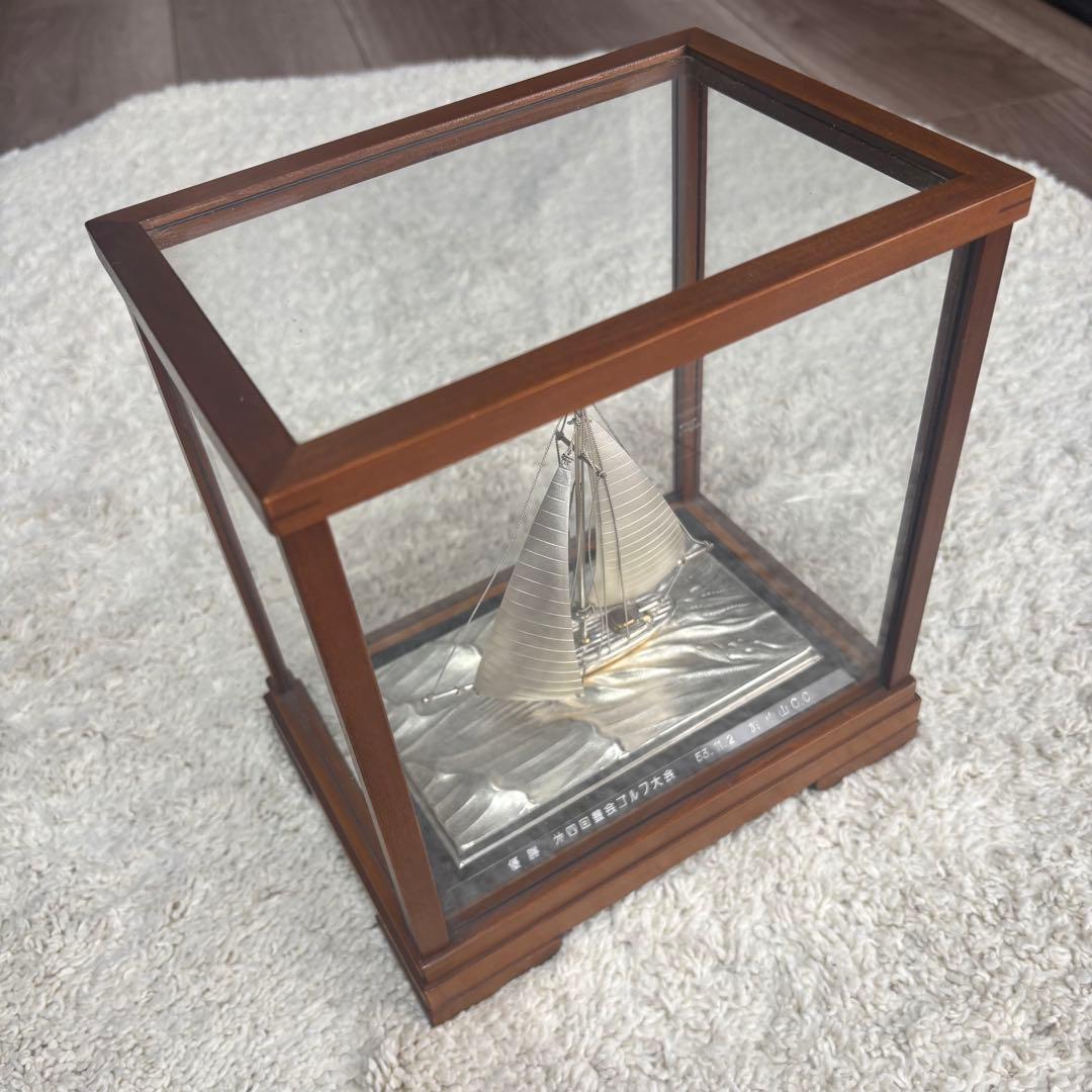 銀製 帆船置物 ガラスケース ヨット シルバー