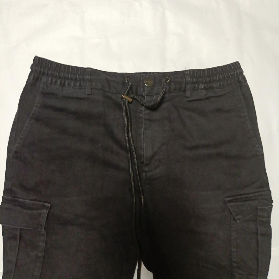 【ひろ】ブラック カーゴパンツ ゴムウエスト