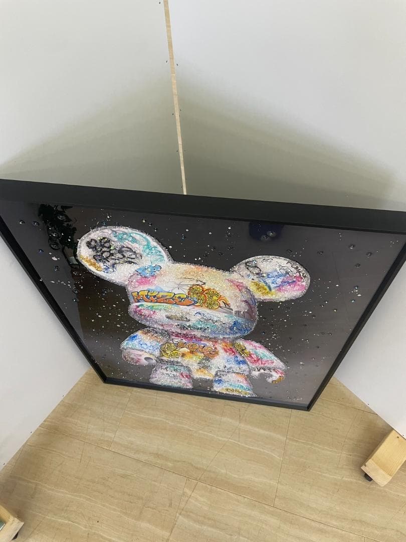 水晶絵　クリスタル　ベア　くま　クマ　水晶　アートパネル　立体　絵画　額縁　額絵