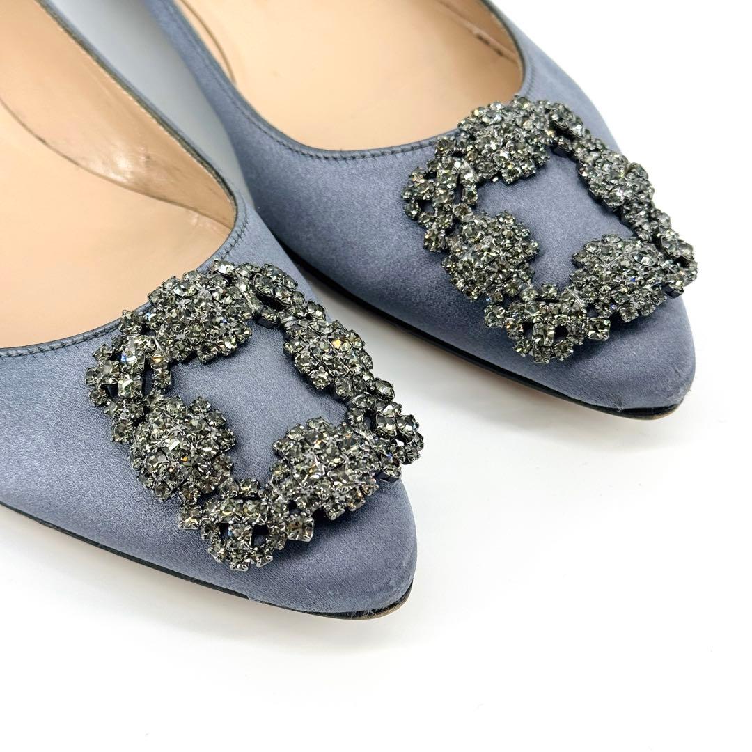 Manolo Blahnik バックル サテン フラットパンプス マノロブラニク