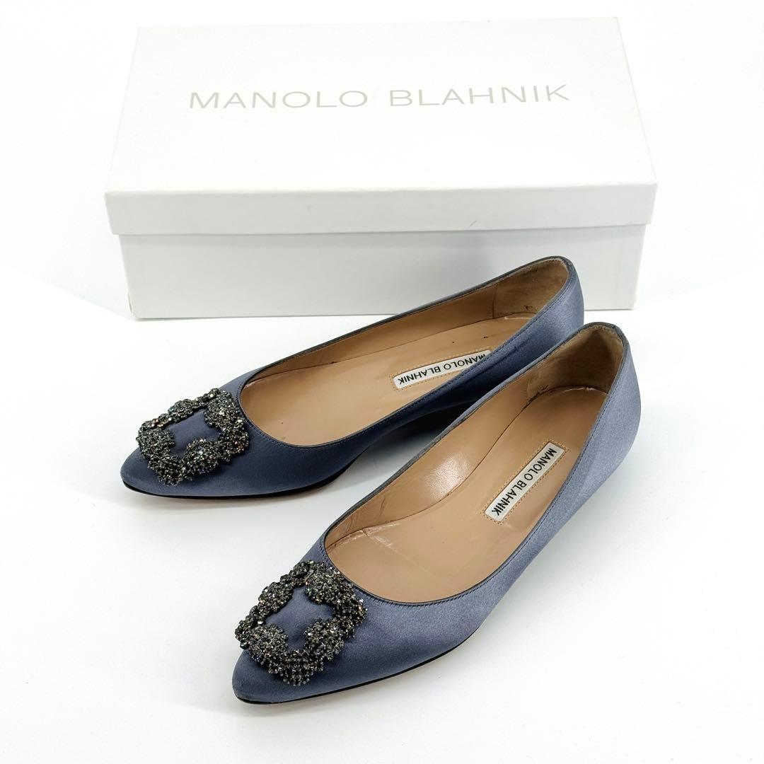 Manolo Blahnik バックル サテン フラットパンプス マノロブラニク