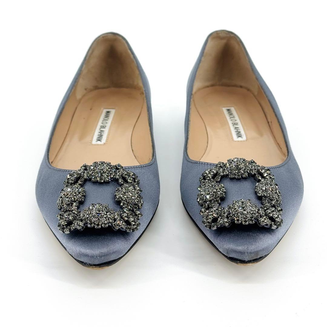 Manolo Blahnik バックル サテン フラットパンプス マノロブラニク