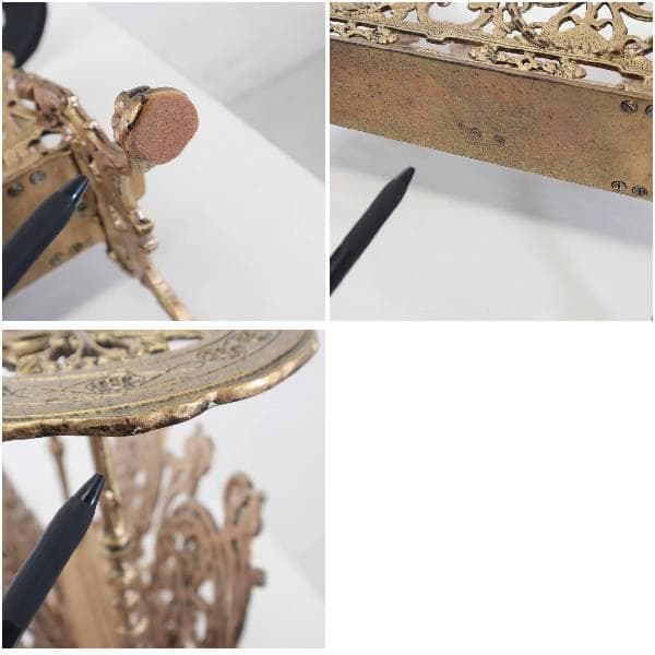 値下アンティーク マガジンラック マイナスネジ 真鍮製 ゴールド色 小テーブル付