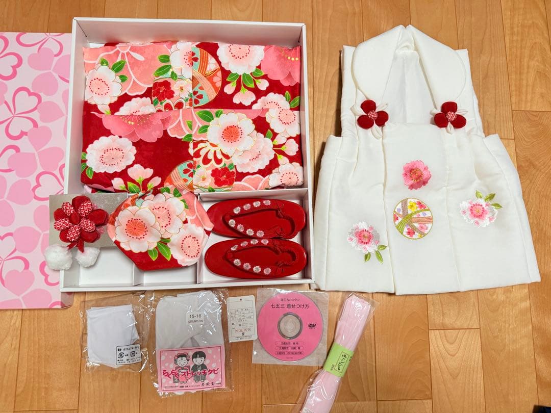 七五三　女の子着物3歳　花柄被布セット　ガールズ753フルセット