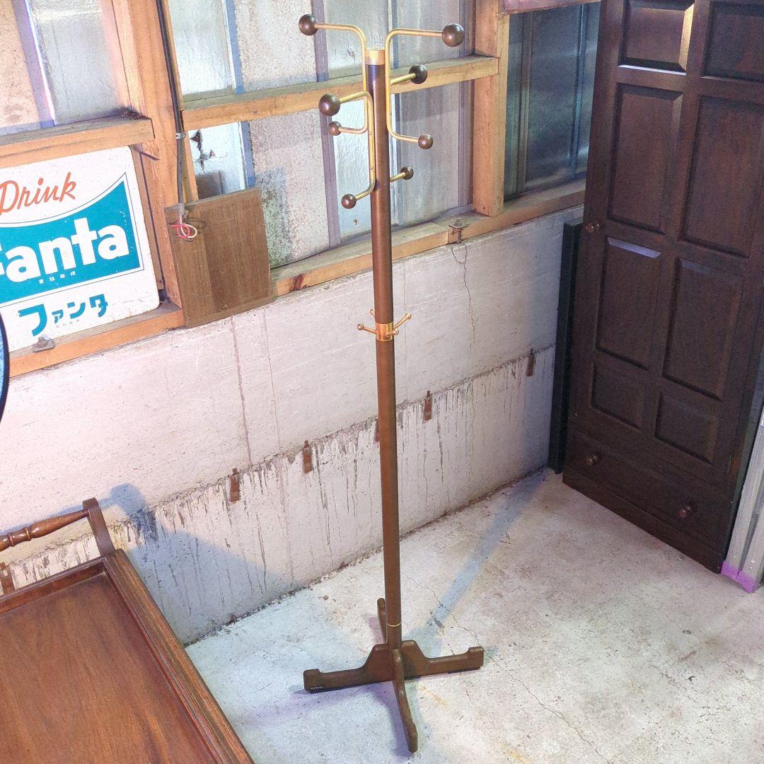 オールドカリモク 木製コートハンガー ボール型フック付き ブラウン×ゴールド